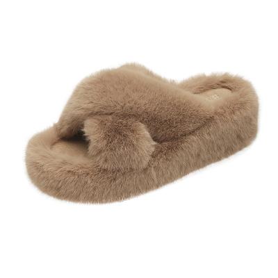 China Custom Made Fashion Trend Women's Indoor Outdoor Fluffy Ladies Soft Fuzzy House Fur Slide Slippers For Women for sale