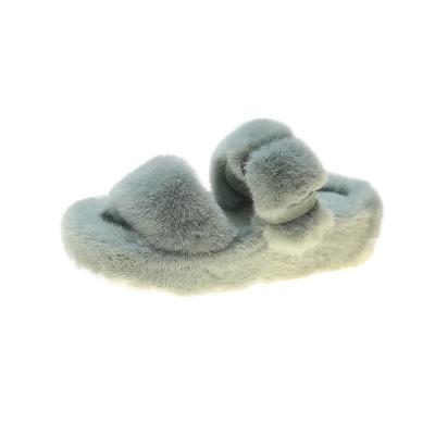 China Fashion Trend Women's Winter Warm Indoor Imitated Fur Sandals Mint Slips Slippers Striping Bedroom Bedroom Fluffy Fur Slippers For Women for sale