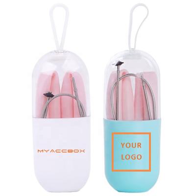 China Sustainable Travel Logo New Packing Custom Reusable Straws With Case, Custom Color Silicone Pouch Straw Set for sale