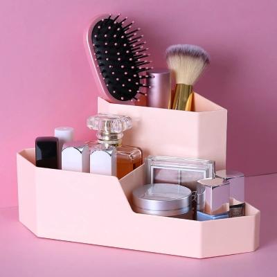 China Minimalist Cosmetics Storage Box Make Up Organizer Corner Desktop Box Organizing Household Plastic Storage Container for sale