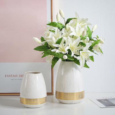 China Minimalist Marbled Gold Ceramic Vase Circle Flower Vase Water Planting Container Home Decorative Wedding Gift for sale