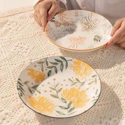 China 8 Inch Celebrity Household Tableware High Temperature Resistant Pastoral Ceramic Net Dish for sale