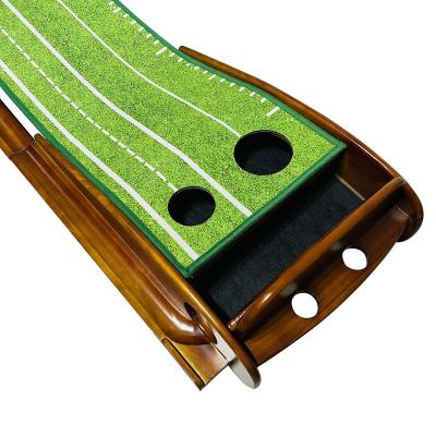 China Sustainable Professional Factory Customized Two Hole Wooden Golf Putting Green Practicing Mat Practice Indoor Golf for sale