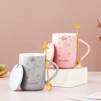 China Sustainable OEM Customization Logo Nordic Ceramic Couple Mug Office Water Cup With Lid And Spoon Gift Set for sale