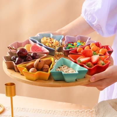 China Sustainable Hot Sale Christmas Tree Ceramic Fruit Snack Candy Separate Plates Party Bamboo Tray Household Restaurant 2022 for sale