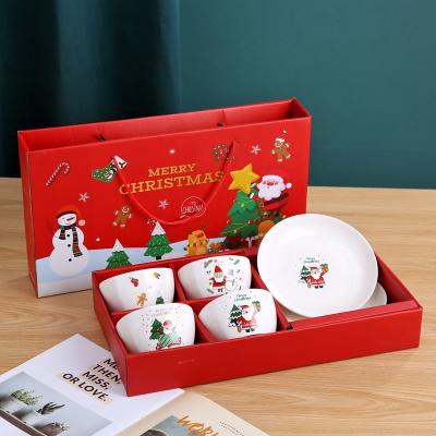 China Sustainable Hot Sales Factories Christmas Ceramic Cartoon Bowl Plates Dessert Tableware Home Restaurant Logo Gift Box for sale