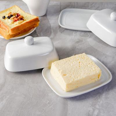 China Viable factory direct custom ceramic rectangle porcelain butter dish with lid for wholesale for sale