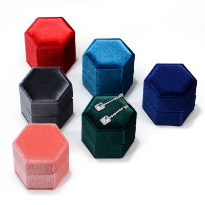 China Custom Own Handmade Logo Octagon Velvet Jewelry Box Ring Necklace Jewelry Gift Box for sale