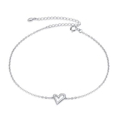 China 925 Nickel Free Silver Jewelry Women Charm Anklet Heart Foot Pendant Chain for sale