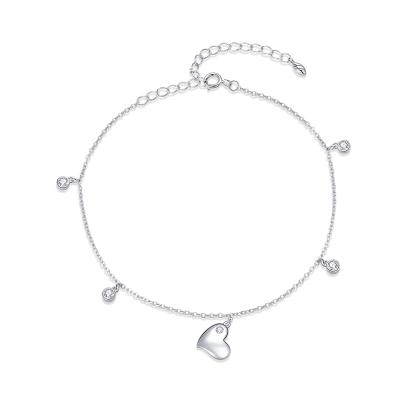 China Nickel Free S925 Sterling Silver Platinum-Plated Girls Foot Ornaments Love Heart Anklet Chain for sale