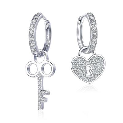 China Elegant Charming Fine Jewelry Key And Lock Earrings S925 Sterling Silver Platinum Plated Plain Earrings for sale