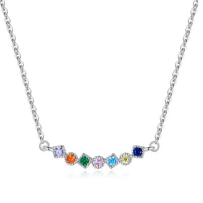 China New Style Charming Elegant Charming New Style Female Necklace s925 Sterling Silver Colorful Zircon Necklace for sale