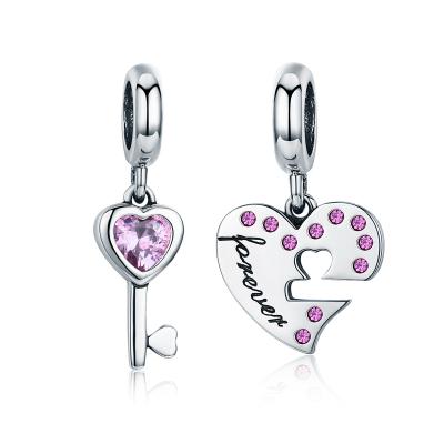 China Charming Elegant Valentine's Day S925 Sterling Silver Heart Diamond Head Charms Pendant For Jewelry Gift DIY for sale