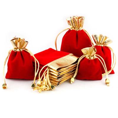 China OEM+ODM+Wholesale Customized Small Red Velvet String Bag Christmas Lucky Bag Wedding Gift Bag Jewelry Pouch for sale