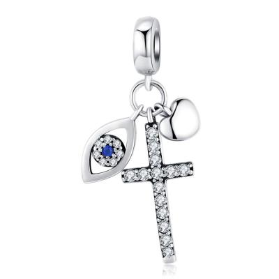 China High End Nickel Free 925 Sterling Silver With Evil Eye Cross Necklace Bracelet Pendant For Jewelry DIY for sale