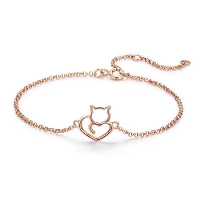 China Popular female accessories cute cat nickel free bracelet rose gold plated bracelet S925 sterling silver for sale