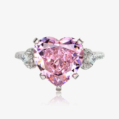 China CLASSIC 12*12mm Heart Pink 5A Zircon Rings 925 Sterling Silver Women Big Diamond Engagement Ring for sale