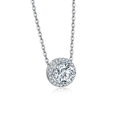 China Customized CLASSIC Silver S925 1.0ct 6.5MM Moissanite Engagement Pendant Necklace For Lady for sale