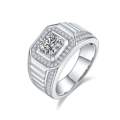 China CLASSIC Vvs1 1Ct 2Ct 3Ct 925 Sterling Silver Diamond Engagement Moissanite Color of D Certificated Ring For Men for sale