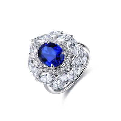 China Sapphire Mens Ring Pure blue CLASSIC 925 Ring With White Stone Blue silver Sapphire Womens Ring for sale