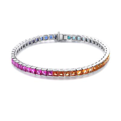 China Sapphire Tennis Bracelet Colored Rainbow Nickel Free Blue S925 Silver Bangle Jewelry Sets For Couples for sale