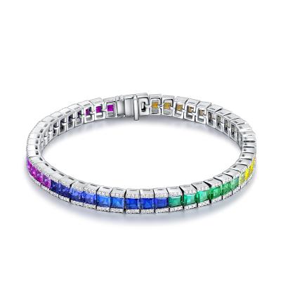 China Best Seller Nickel Free Sterling Silver Multicolor Rainbow Sapphire Custom Fashionable Bracelet For Lady for sale