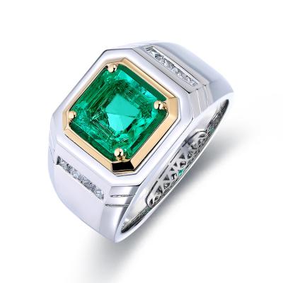 China CLASSIC 2.373ct 8.1*8.1mm Asscher Cut 925 Sterling Silver Men Emerald Ring Fine Polished Finish for sale