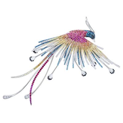 China Latest Lead Free Phoenix Peacock Bird Animals 925 Sterling Silver Brooches For Clothing Accessories for sale