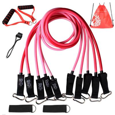 China Portable Band 11 Pcs 100lbs Pink Gradient Girl Women Pull Up Resistance Bands Set Of 11 for sale