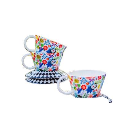 China Modern Stechcol Espresso Small Coffee Cup and Saucer Set Customized Diamond Design Porcelain Tea Cups and Saucers for sale