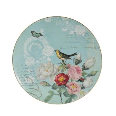 China Viable Handcraft The Flower Bird 8 Inch Fine Bone China Dish Round Dinner Dish S16645E-BLU-PLT205CP for sale