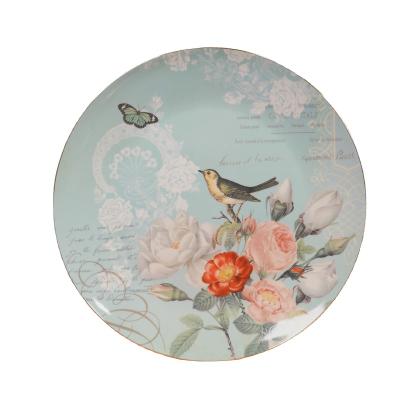 China Viable Handcraft The Flower Bird 10.5 Inch S16645E-BLU-PLT265CP Fine Bone China Round Dish for sale