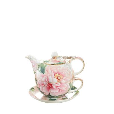 China Stechcol Sustainable Wholesale Teapot And Cup Customized Design Bone China Teapot Ceramic Fine Cup Set Tea For A Flower Teapot Set for sale