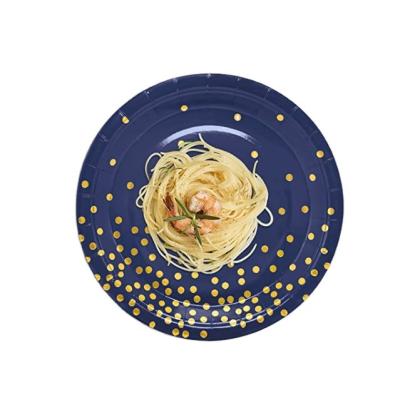 China Eco - Friendly Disposable Gold Dishes Blue And Navy Blue Party Plates Napkins And Cups Set for sale