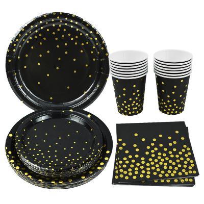 China Black And Gold Navy Blue Disposable Disposable Disposable Party Plates Napkins And Cups Set for sale