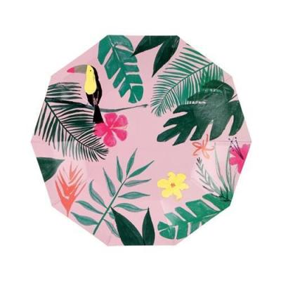 China Eco-Friendly Recycled Forest Leaf Design Decagon Kids Paper Plates Paper Plate Materials Summer Party Paper Plates for sale