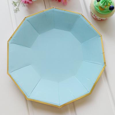 China Disposable Gold Rim Disposable Dishes Octagonal Silver Edge Paper Dinner Dishes For Party Decor for sale