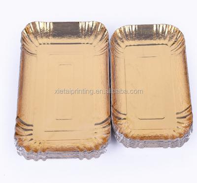 China Disposable Wedding Party Disposable Gold And Silver Tableware Rectangular Paper Plates for sale