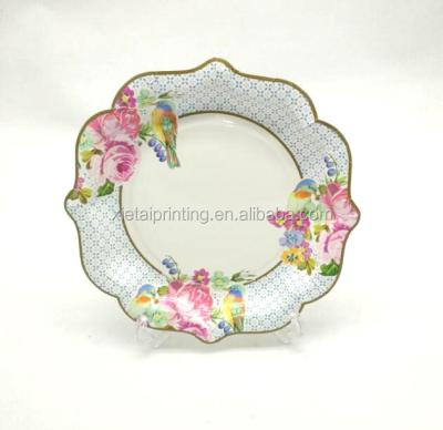 China Disposable Color Dinner Disposable Floral Hot Stamping Paper Plates for sale