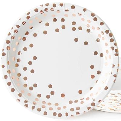 China 100Pcs Disposable Gold Polka Dots Paper Plate Sets 50Pcs 7