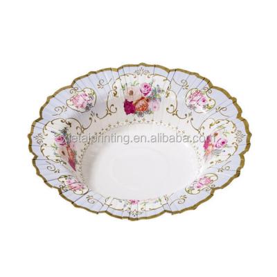 China Europe Flower Dish Disposable Custom Printed Paper Deep Soup Charger Disposable Bowl For Wedding Baby Shower Party for sale