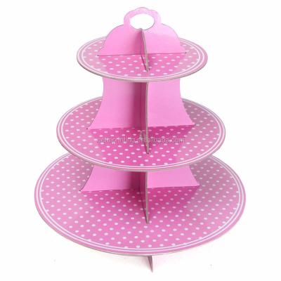 China Disposable Custom Printing White 3 Tier Dot Paper Cake Stands Cupcake Holder for sale