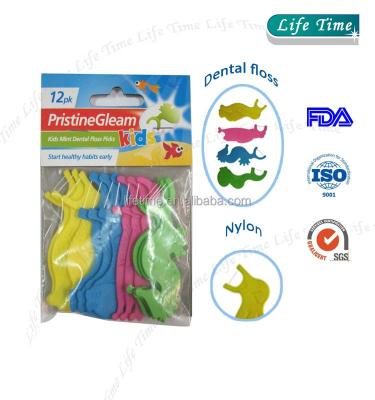 China 12pcs Disposable Kids Animal Shape Dental Floss Pick With Poly Bag Packing for sale