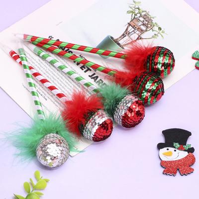 China 100% Eco-friendly Wholesale Christmas Oil Pen Two Color Sequin Christmas Balls Pen For Christmas Gifts for sale