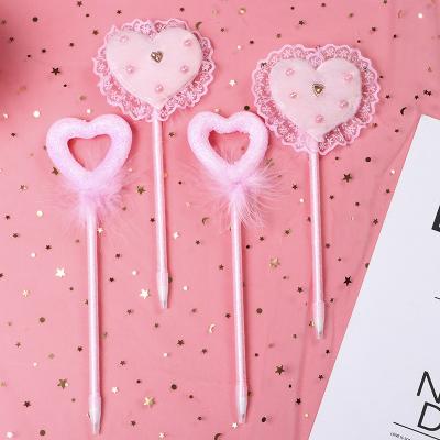 China 100% Korean Creative Pink Tips Eco-friendly Pen Bow Heart Plush Ballpoint Pen For Student Gifts for sale