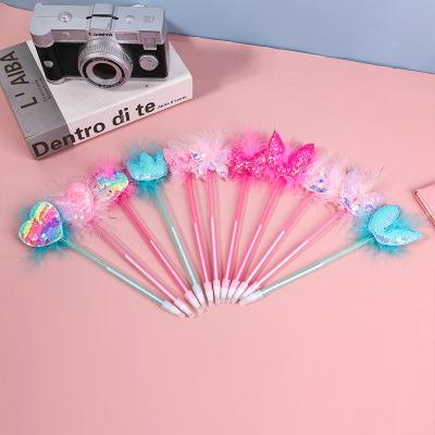 China Normal Girls Series Feather Sequin Pen Cartoon Personality Pink Feather Glitter Neutral Pen for sale