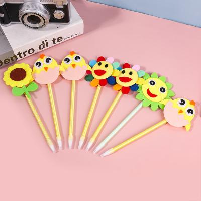 China Normal Creative Sun Flower Shape Plush Pen Cartoon Chick Signature Pen Novelty Colorful Flower Student for sale