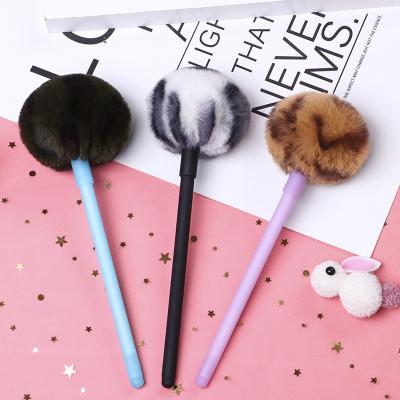 China 100% Eco-Friendly Wistiti Style Solid Color Rod Leopard Pattern Plush Ball Pen Needle Type Plush Neutral Pens for sale