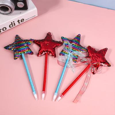 China Normal Pentagon Pen Halloween Magic Stick Neutral Styling Pen With Sequin Ribbon Bow for sale