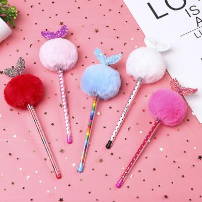 China 100% New Custom Creative Eco-friendly Mermaid Hairball Gel Pens Office Stationery Student Pom Ball Neutral Pen Girl for sale